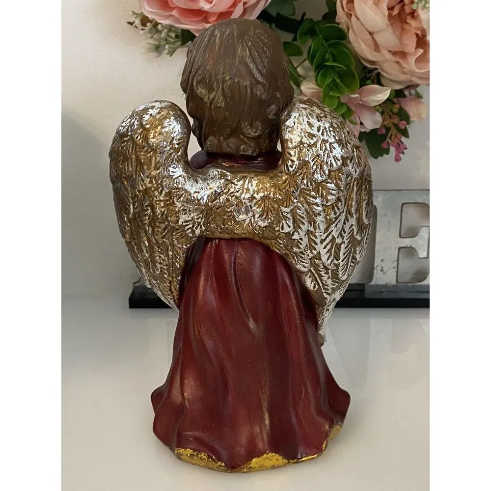 Vintage Hand Painted Ceramic Musical Angel Plays Hark The Harold Angel Sing 9